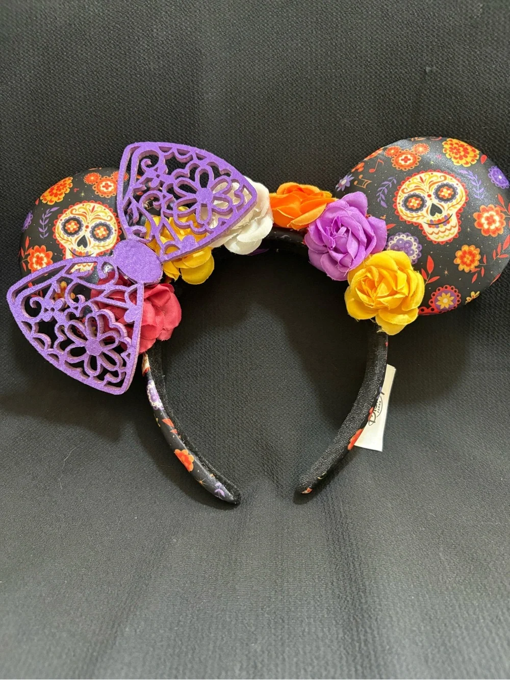 Disney Parks Sugar Skull Minnie Ears Floral Bow Día de los Muertos